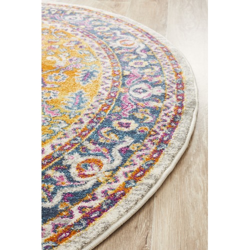 Multi-coloured Rust Florette Vintage Look Round Rug