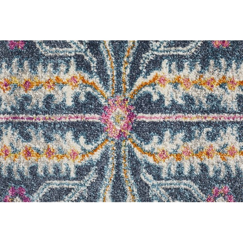 Navy Wreath Vintage Look Round Rug