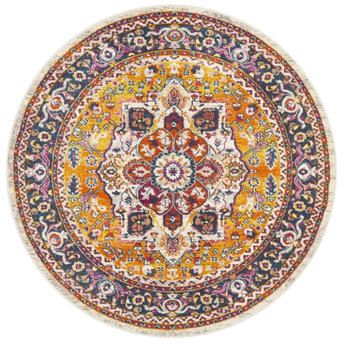Multi-coloured Rust Florette Vintage Look Round Rug