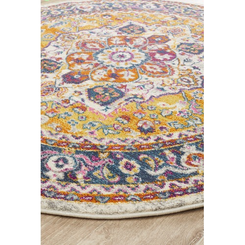 Multi-coloured Rust Florette Vintage Look Round Rug