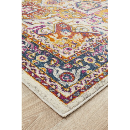 Multi-coloured Rust Florette Vintage Look Round Rug