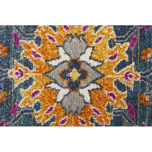 Blue Floral Field Vintage Look Round Rug