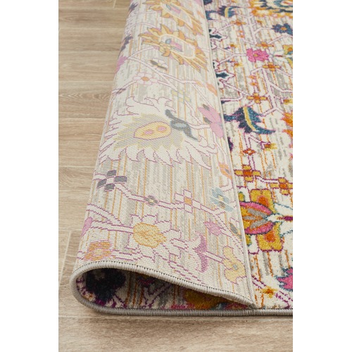 Multi-coloured Floral Field Vintage Look Round Rug
