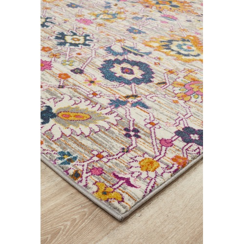 Multi-coloured Floral Field Vintage Look Round Rug