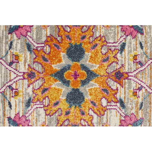 Multi-coloured Floral Field Vintage Look Round Rug