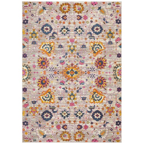 Multi-coloured Floral Field Vintage Look Round Rug