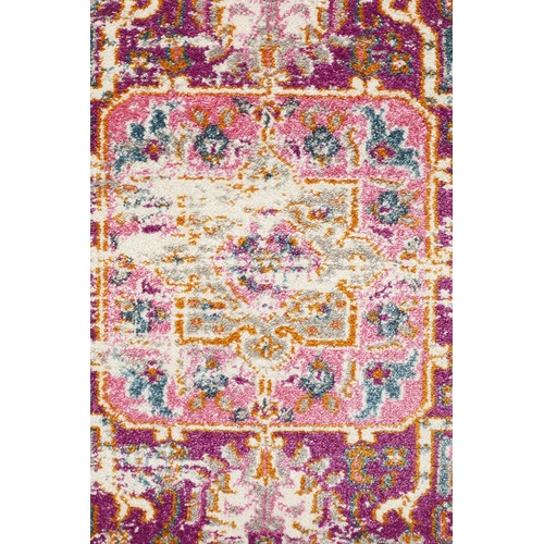 Pink & Ivory Oriental Vintage Look Round Rug