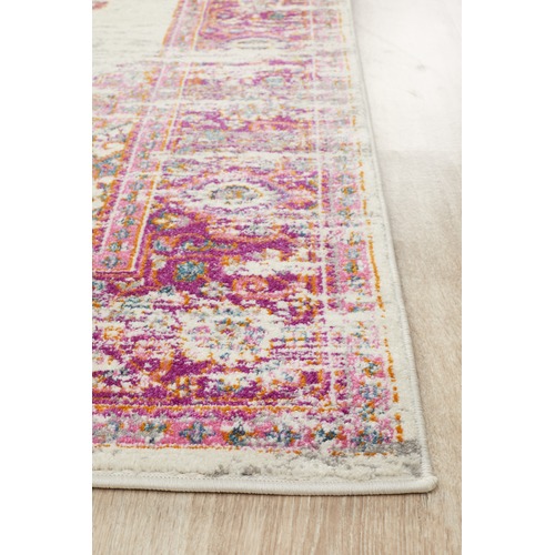 Pink & Ivory Oriental Vintage Look Round Rug