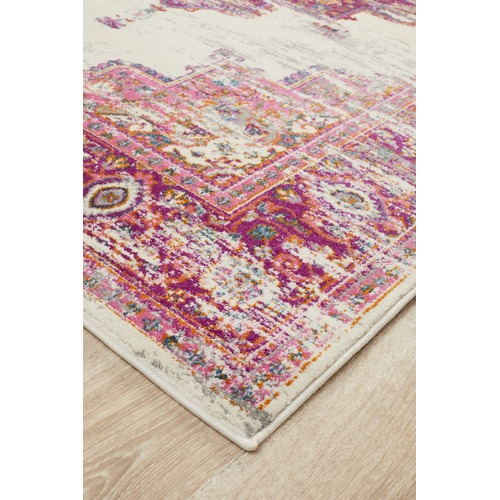 Pink & Ivory Oriental Vintage Look Round Rug