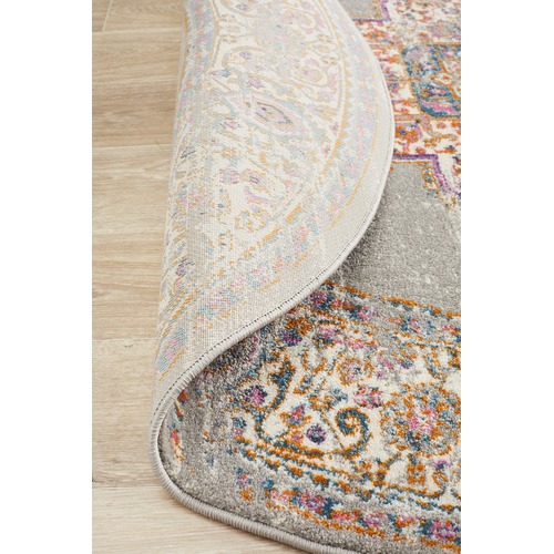 Network Rugs Grey Oriental Vintage Look Round Rug Temple & ster
