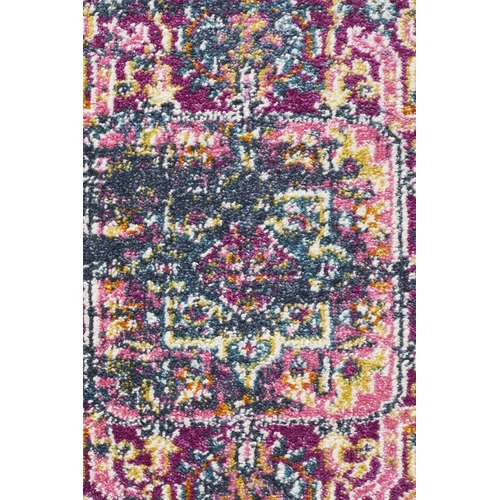 Navy & Fuchsia Oriental Vintage Look Round Rug
