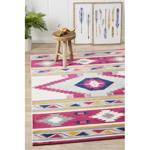 Crimson Pink Pastel Boho Geometric Rug
