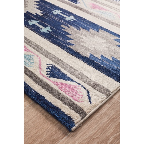 Navy & Ivory Pastel Boho Geometric Rug