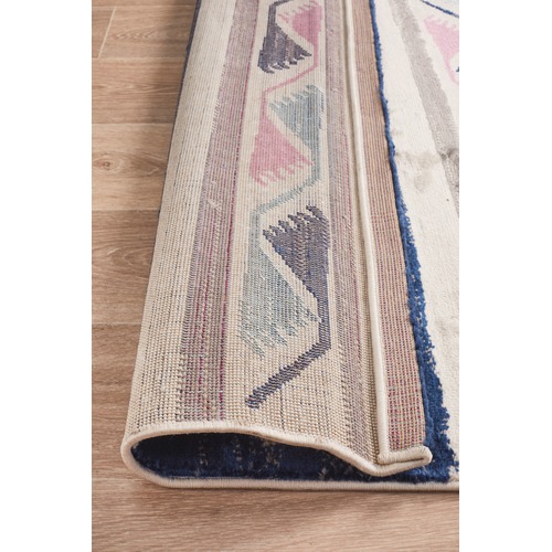 Navy & Ivory Pastel Boho Geometric Rug
