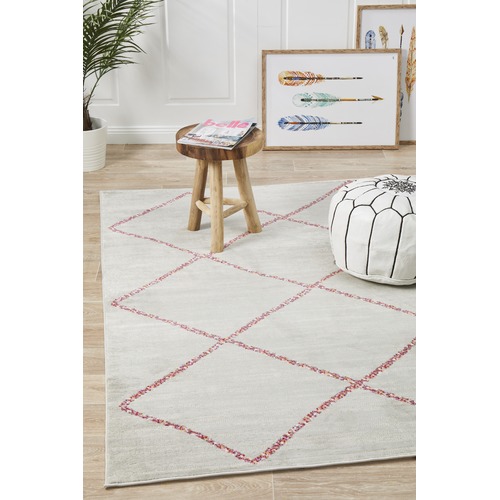 Silver & Pink Pastel Boho Geometric Rug