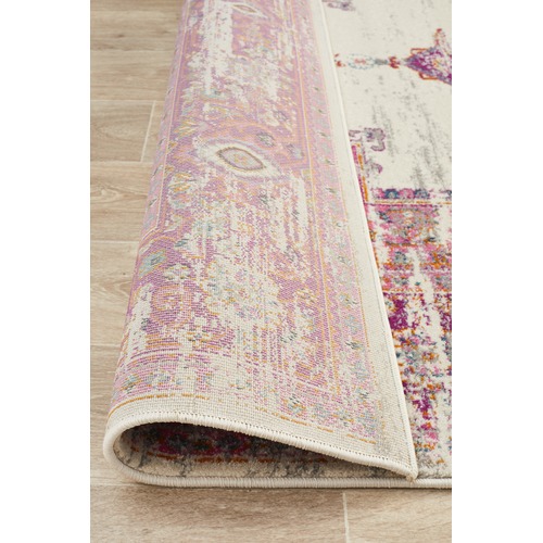 Pink & Ivory Oriental Vintage Look Round Rug