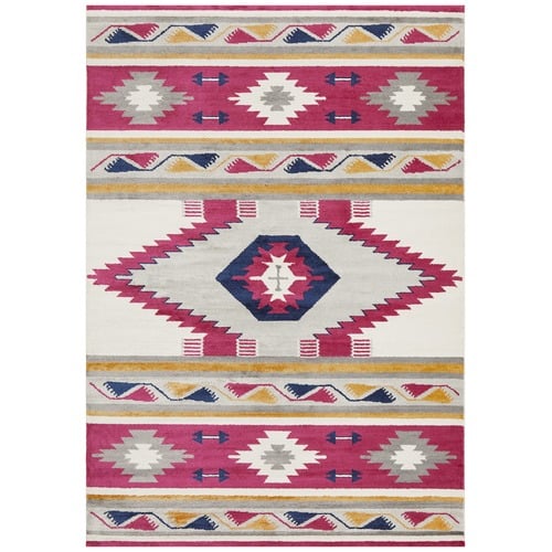 Crimson Pink Pastel Boho Geometric Rug