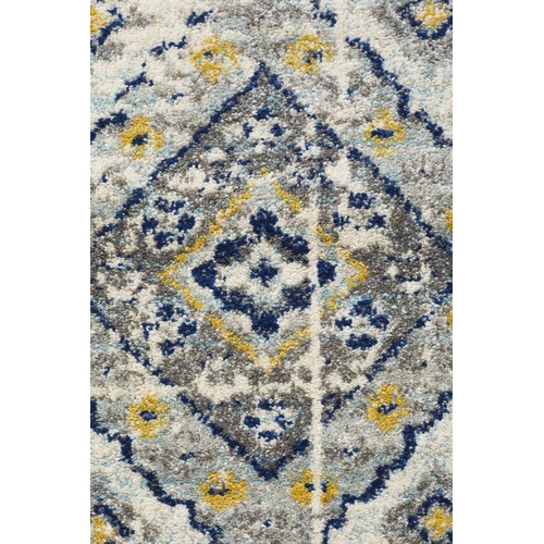 Navy & Ivory Diamond Vintage Look Round Rug