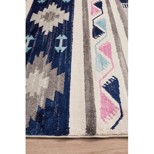 Navy & Ivory Pastel Boho Geometric Rug