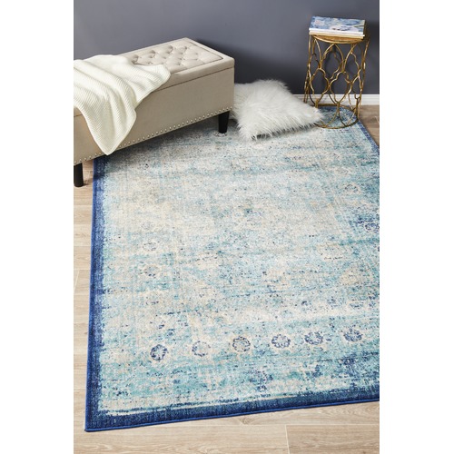 Blue Vintage Look Power Loomed Rug