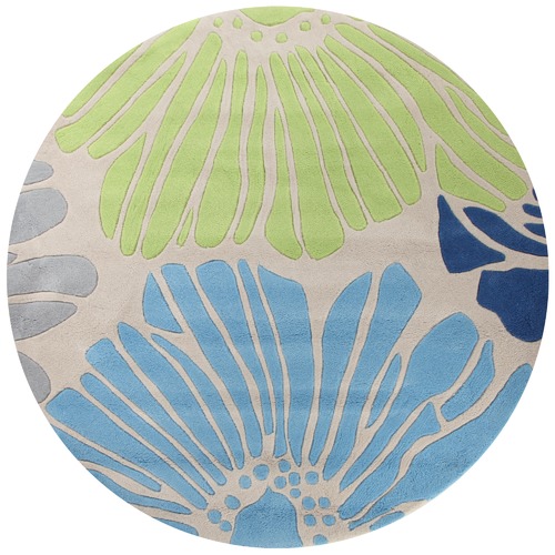 Blue Tropical Hand Tufted Round Rug