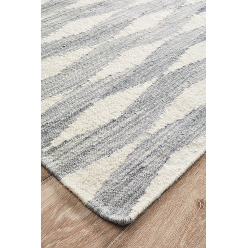 Lennie Black & Blue Hand Woven Wool Reversible Rug