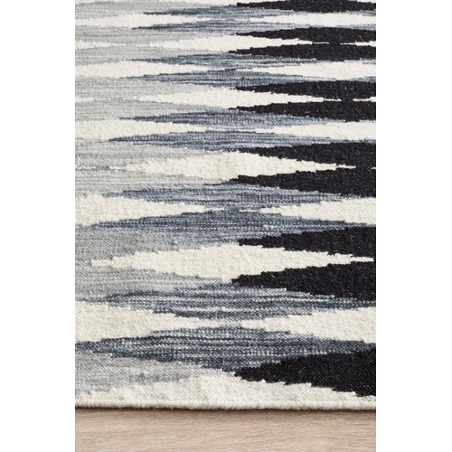 Lennie Black & Blue Hand Woven Wool Reversible Rug