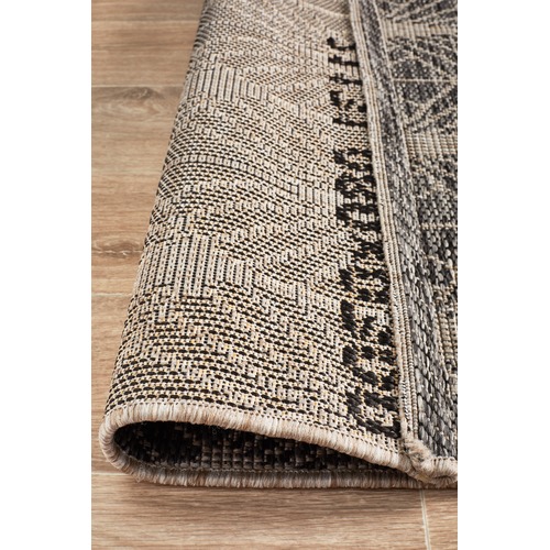 Black & Natural Art Deco Flat Woven Rug Temple & ster