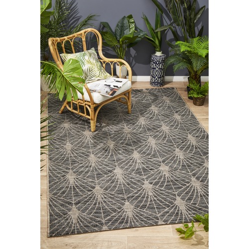Black & Natural Art Deco Flat Woven Rug Temple & ster