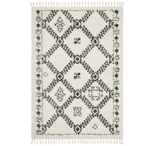 Monochrome Rabia Fringed Tribal Style Rug