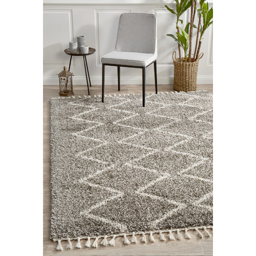 Pebble Grey Buchra Fringed Rug