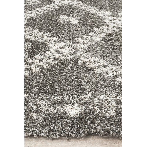 Pebble Grey Rabia Fringed Tribal Style Rug