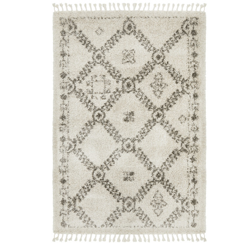 Natural Tan & Brown Rabia Fringed Tribal Style Rug
