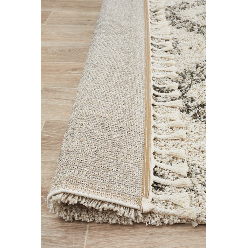 Natural Tan & Brown Rabia Fringed Tribal Style Rug