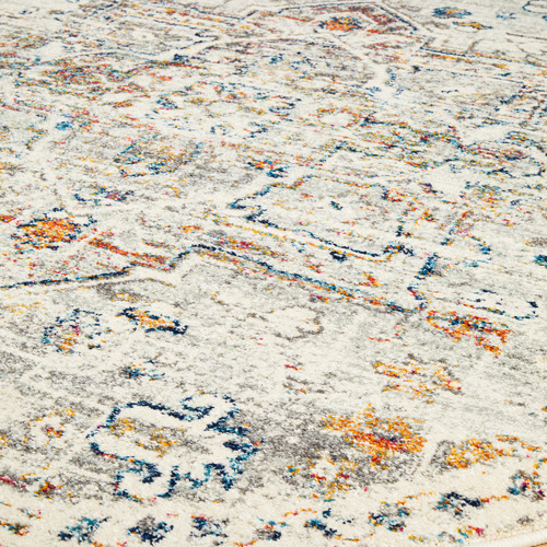 Cream Transitional Distressed Round Rug