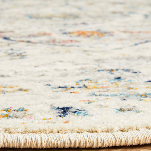Cream Transitional Distressed Round Rug