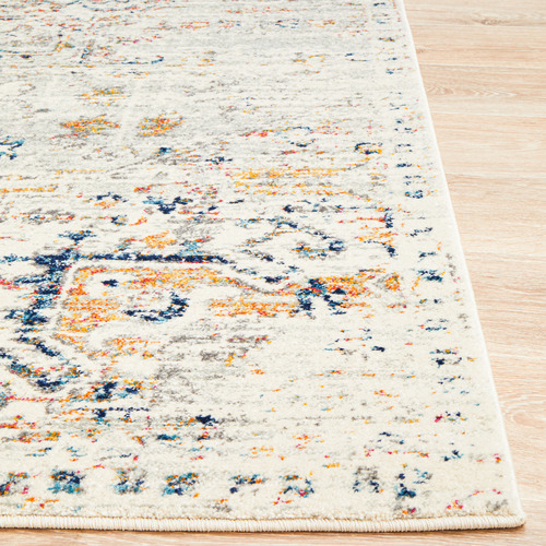 Cream Transitional Distressed Round Rug
