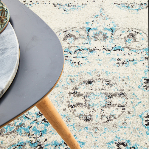 Network Rugs White & Blue Transitional Distressed Round Rug Temple & ster