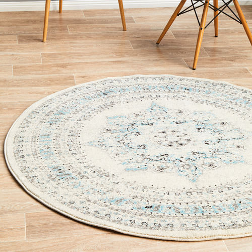 Network Rugs White & Blue Transitional Distressed Round Rug Temple & ster