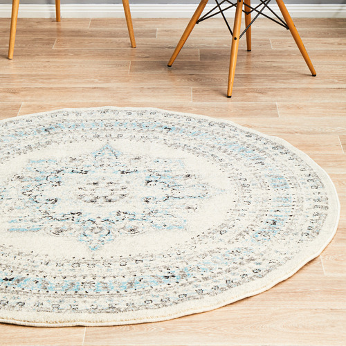 Network Rugs White & Blue Transitional Distressed Round Rug Temple & ster
