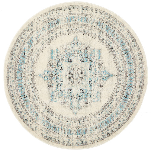 Network Rugs White & Blue Transitional Distressed Round Rug Temple & ster