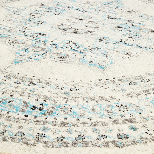 White & Blue Transitional Distressed Round Rug