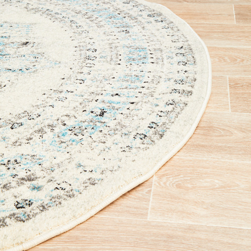Network Rugs White & Blue Transitional Distressed Round Rug Temple & ster