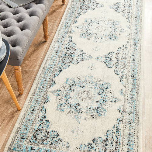 Network Rugs White & Blue Transitional Distressed Runner | Temple & Webster