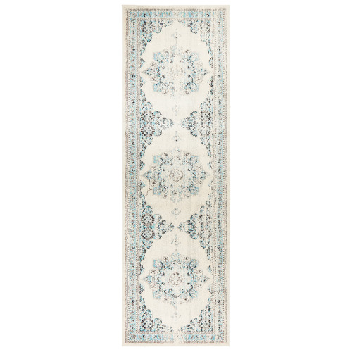 White & Blue Transitional Distressed Round Rug