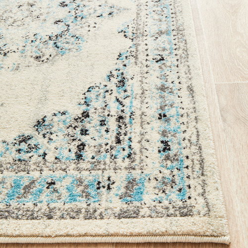 White & Blue Transitional Distressed Round Rug