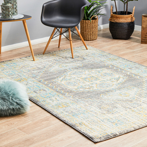 Grey Transitional Distressed Round Rug