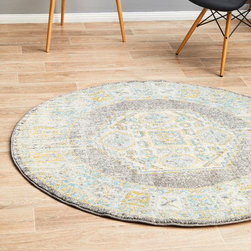 Grey Transitional Distressed Round Rug