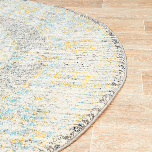 Grey Transitional Distressed Round Rug