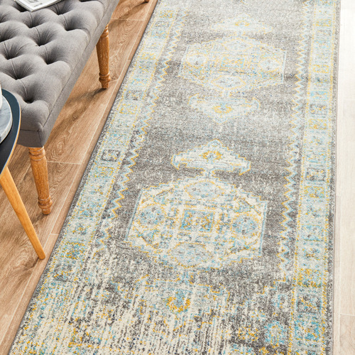 Grey Transitional Distressed Round Rug